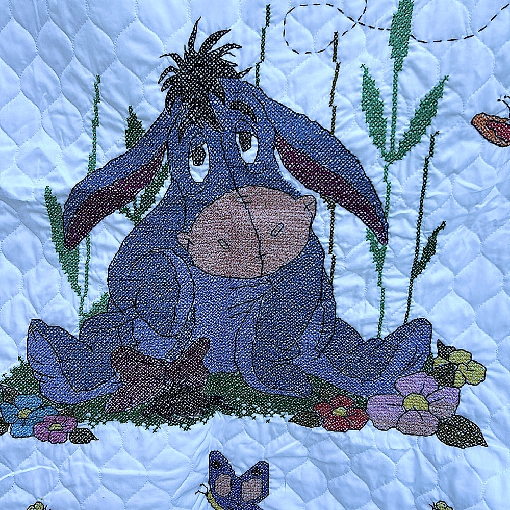 Eeyore Hand-Embroidered Baby Quilt Cross-stitched Infant Blanket Disney Pooh - Picture 2 of 7